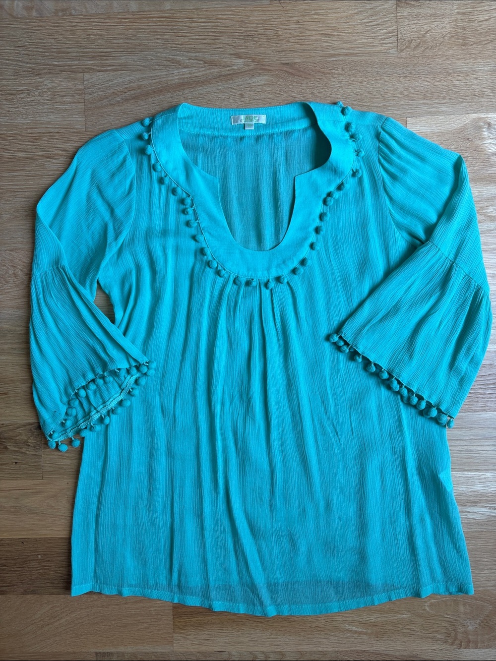 JADE MELODY TAM | Teal Scoop-Neck Pom Trim Tunic